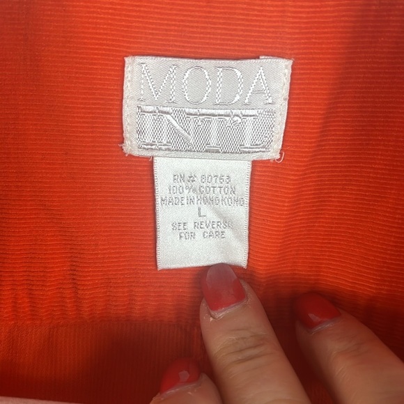 Moda International corduroy long sleeve pockets button down shirt Sz L Orange - Picture 9 of 11
